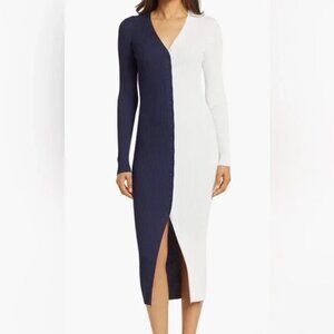 BLUE AND WHITE SWEATER DRESS ] STAUD